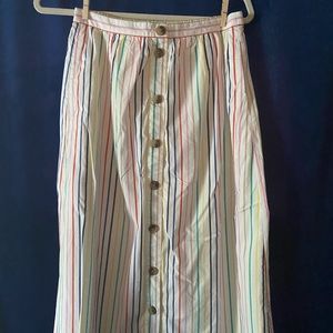 White / multi-color stripe mock button-down stretch-waist skirt JCREW Size S